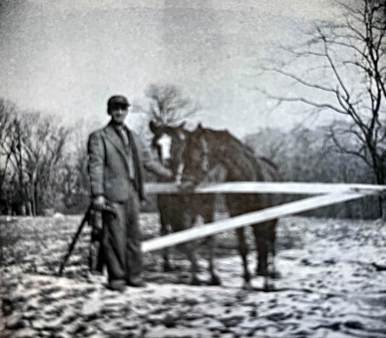 Man and hose in field