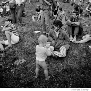 Black and white photo of Woodstock attendees