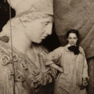 Enid Yandell with her sculpture of Pallas Athena, 1896