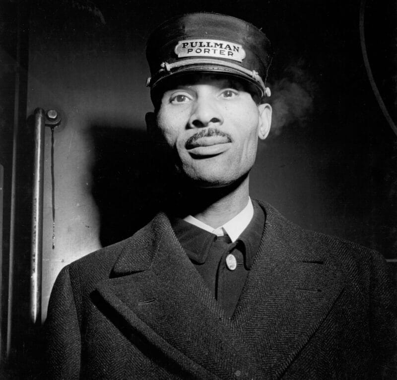 Pullman porter photographed at Chicago Union Station, 1943