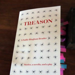 Book cover for Treason, with colored markers for final edits