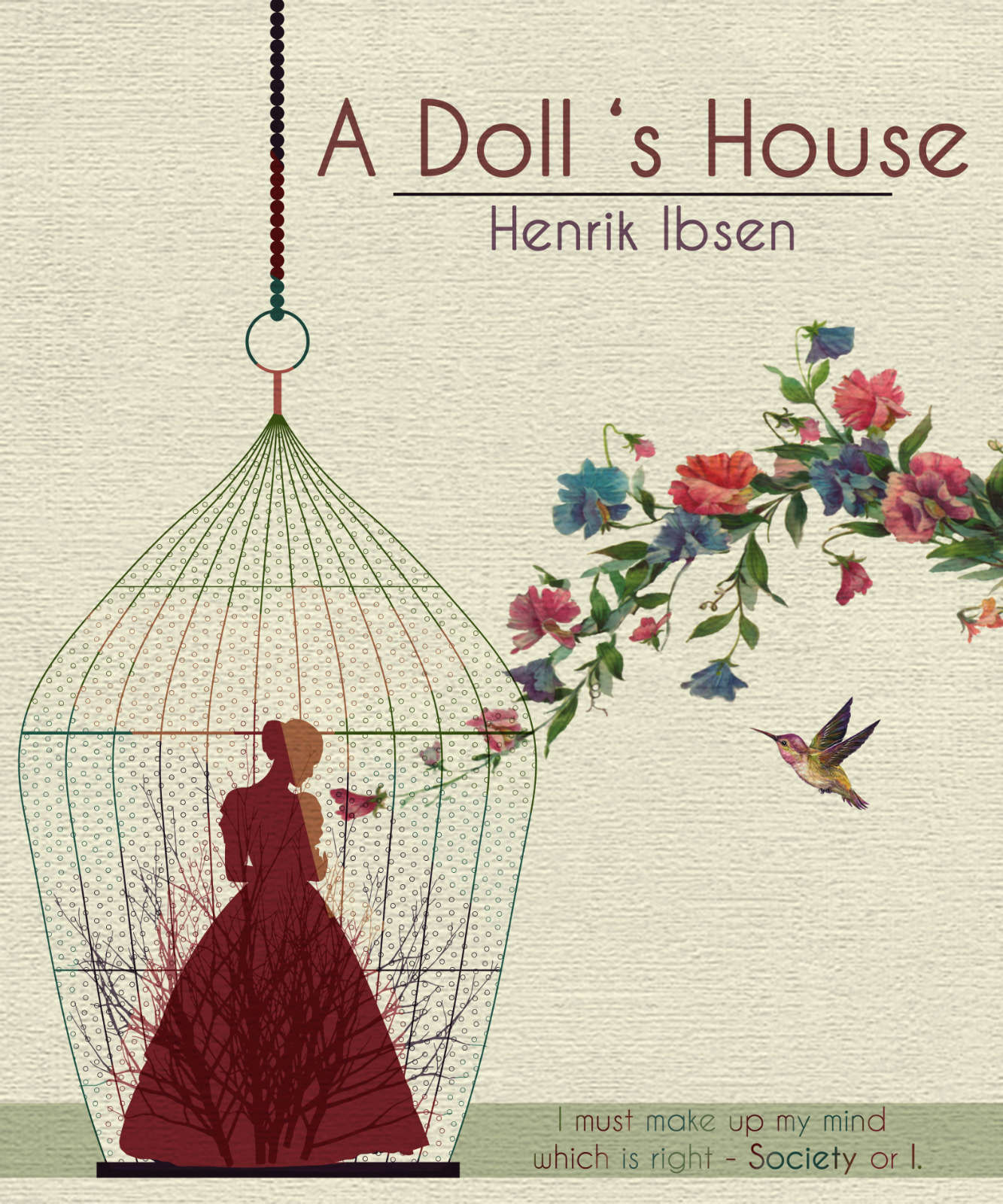 Collage of a woman in a bird cage