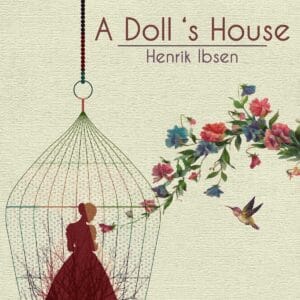 Collage of a woman in a bird cage