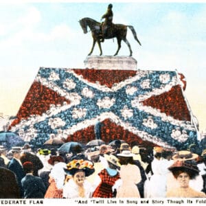 Postcard of people creating a human confederate flag