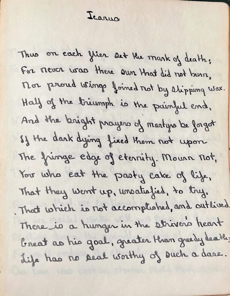 Hand-written poem in a journal