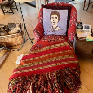 Photo of a chaise lounge with Emily Dickinson pillow