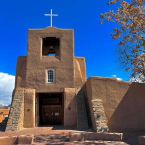 Photo of a Santa Fe Church with a clear sky