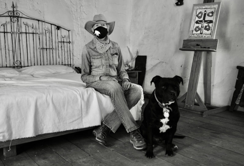 Black and white photo of Pip on Apache Mesa