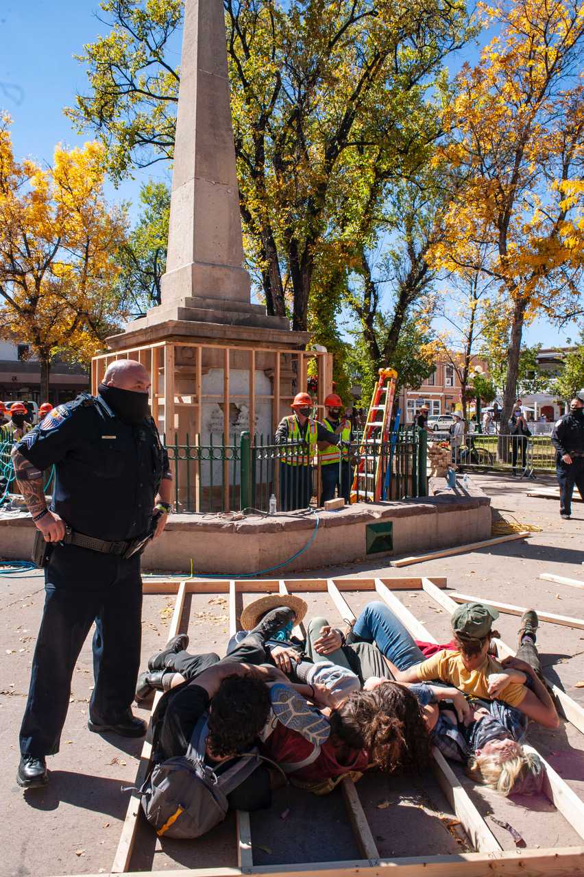 Photo of protestors in the Santa Fe plaza