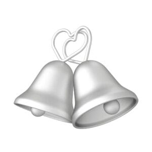 Drawing of silver wedding bells with heart handles